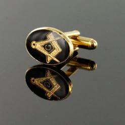 Gold Plated Black Enamel Square And Compass With G Cufflinks 11 Gold Plated Black Enamel Square And Compass With G Cufflinks -Masonic Collection tarr1 single