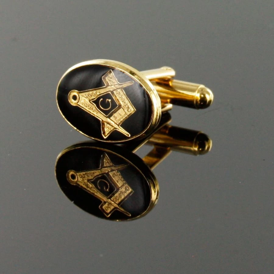 Gold Plated Black Enamel Square And Compass With G Cufflinks 5 Gold Plated Black Enamel Square And Compass With G Cufflinks - Image 3