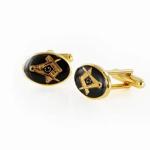 Gold Plated Black Enamel Square And Compass With G Cufflinks 3 Gold Plated Black Enamel Square And Compass With G Cufflinks
