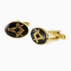 Gold Plated Black Enamel Square And Compass Cufflinks