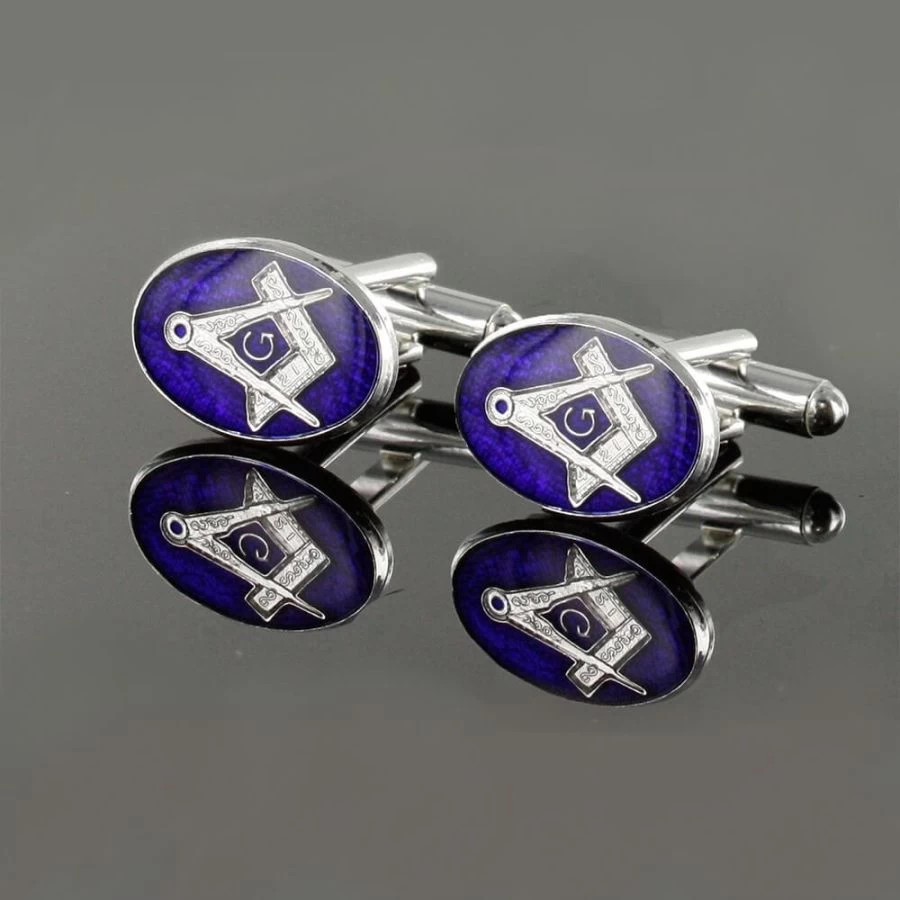 Silver Plated Blue Enamel Square And Compass With G Cufflinks 4 Silver Plated Blue Enamel Square And Compass With G Cufflinks - Image 2