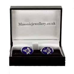 Silver Plated Blue Enamel Square And Compass With G Cufflinks 12 Silver Plated Blue Enamel Square And Compass With G Cufflinks -Masonic Collection tarr5 box