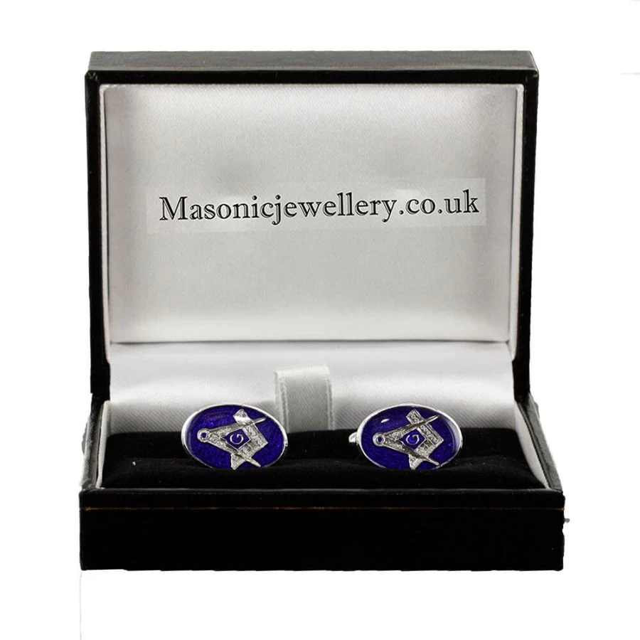 Silver Plated Blue Enamel Square And Compass With G Cufflinks 6 Silver Plated Blue Enamel Square And Compass With G Cufflinks - Image 4