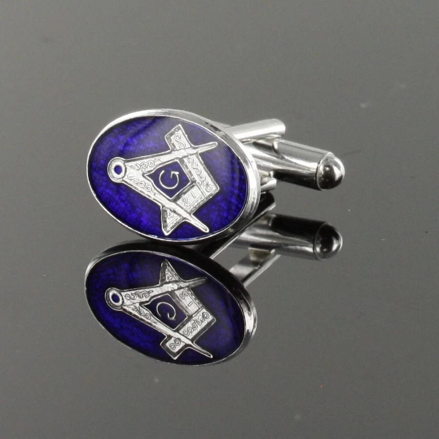 Silver Plated Blue Enamel Square And Compass With G Cufflinks 5 Silver Plated Blue Enamel Square And Compass With G Cufflinks - Image 3