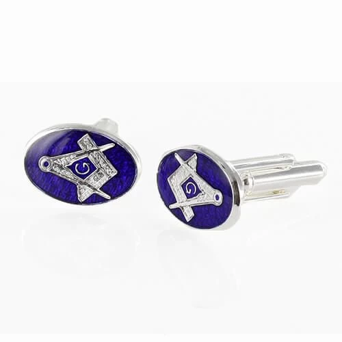 Silver Plated Blue Enamel Square And Compass With G Cufflinks 3 Silver Plated Blue Enamel Square And Compass With G Cufflinks