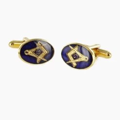 Gold Plated Blue Enamel Square And Compass With G Cufflinks
