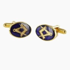 Gold Plated Blue Enamel Square And Compass Cufflinks