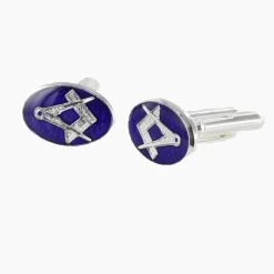 Silver Plated Blue Enamel Square And Compass Cufflinks